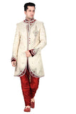 Elegant Butter Cream Brocade Silk Indian Wedding Sherwani For Men