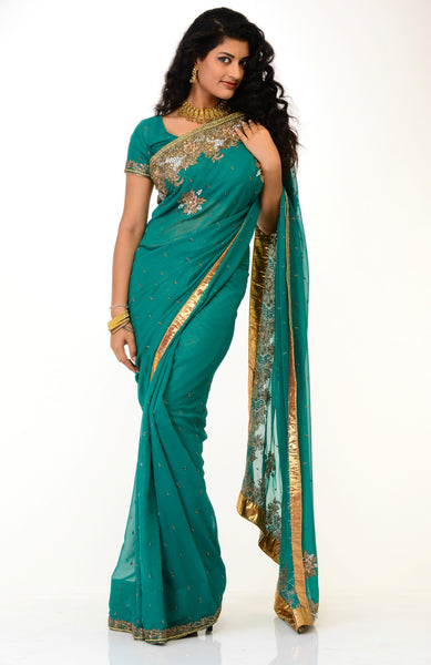 Stylish Turquoise Blue Sari Saris And Things