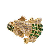 Signed Kenneth Jay Lane Gold & Rhinestone Green Alligator Bracelet