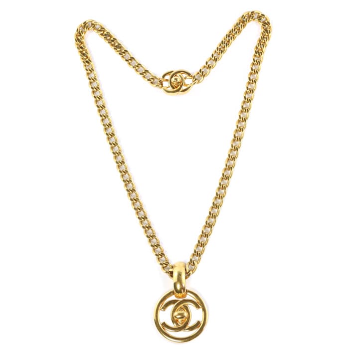 Chanel Vintage Signed Chanel Gold Chain Classic CC Pendant Necklace ...