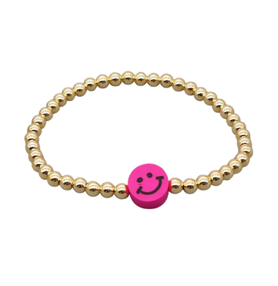 Pink Smiley Face Gold Beaded Bracelet