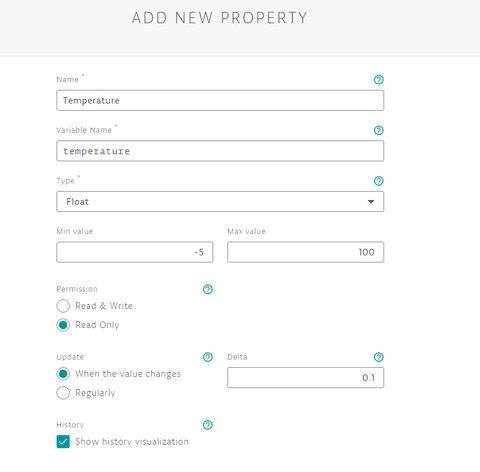 Arduino IOT Cloud Property Setup