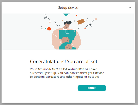 Arduino IOT Cloud device setup complete