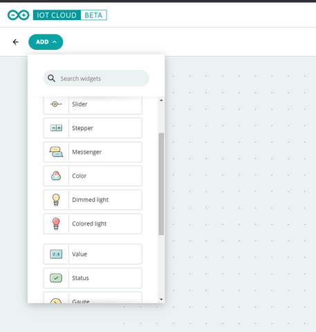 Arduino IOT Cloud Dashboard Widget Menu