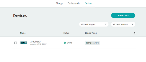 Arduino IOT Cloud devices status