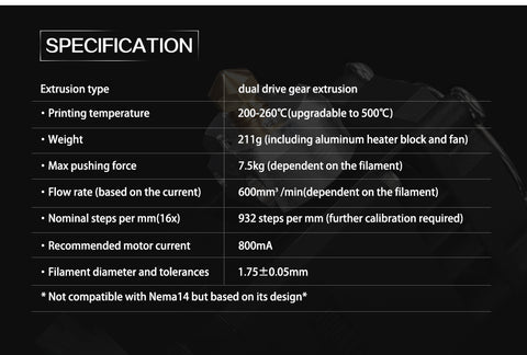 H2 Extruder Kit Specs