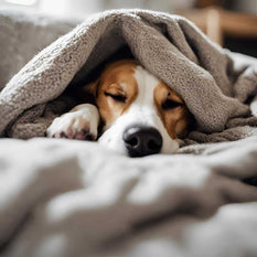 Dog sleeping under a blanket