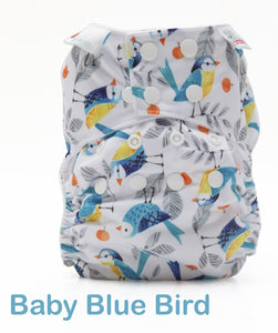 Bambooty One Size Nappy Cover Baby Blue Bird print The Cloth Nappy Company Malta