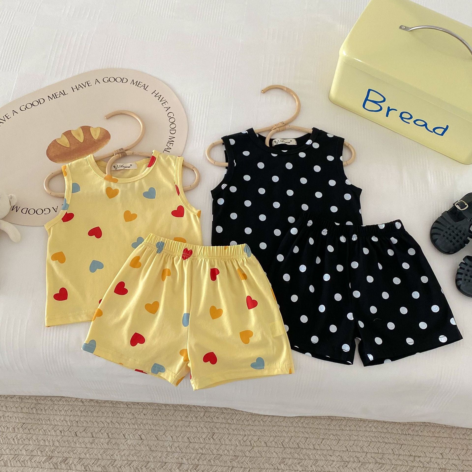Heart & Polka Dot Print Tank Top Summer Set
