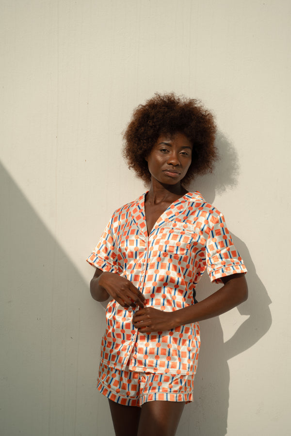 PREORDER- Orange Squares Silky Pajamas