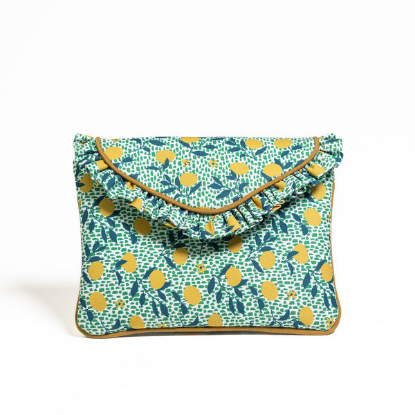 Mustard tangerine sling clutch