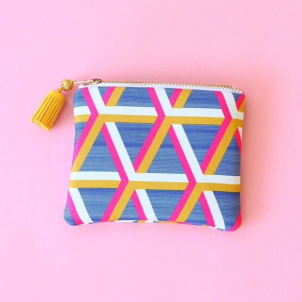 Blue geometric coin pouch