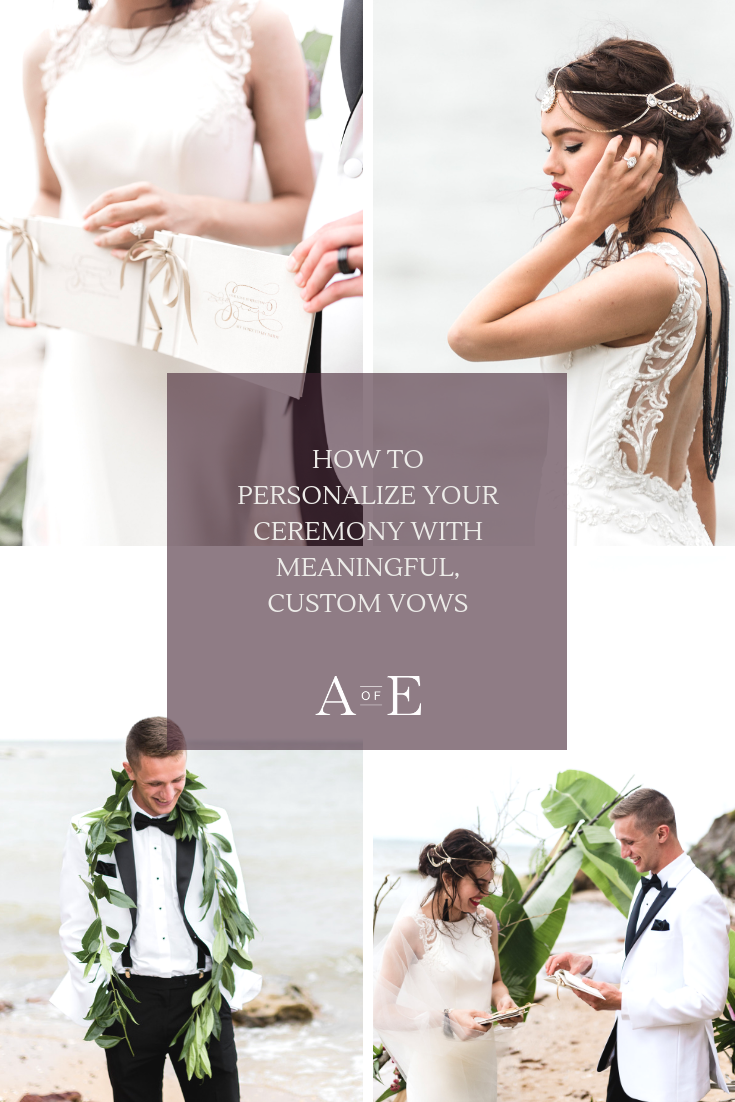 Make your wedding day more intimate with custom vows written by you and your bride/groom-to-be. Custom vows are a way to declare publicly in front of all of your loved ones, the commitment that you and your fiancée have for each other. Read our blog post to find out tips to personalize your wedding ceremony with custom written wedding vows! Photo credit to: April Elizabeth Photography