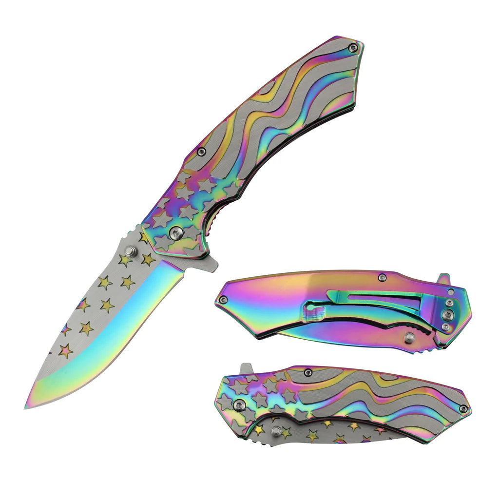 8 ELK RIDGE RAINBOW BLADE ASSISTED CAMPING POCKET KNIFE (ER-A008RB)