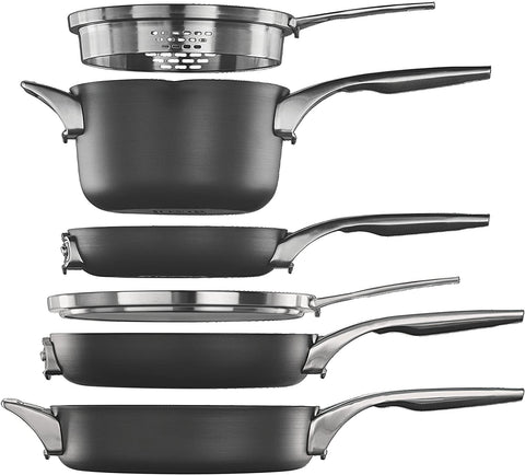 stackable cooking pots and pans for rvs trailers campers  Calphalon Premier Space Saving Nonstick Cookware 6 Piece Set