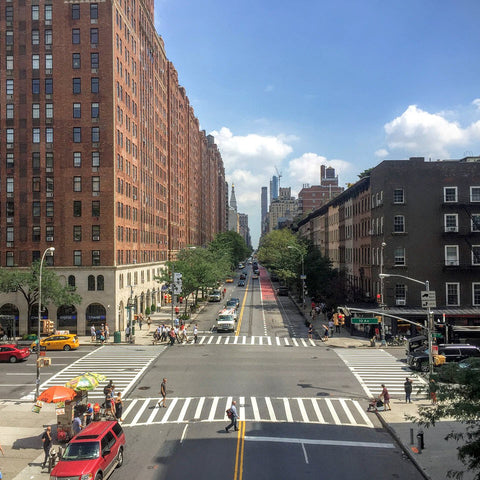 new york city cross walk apartment buildings