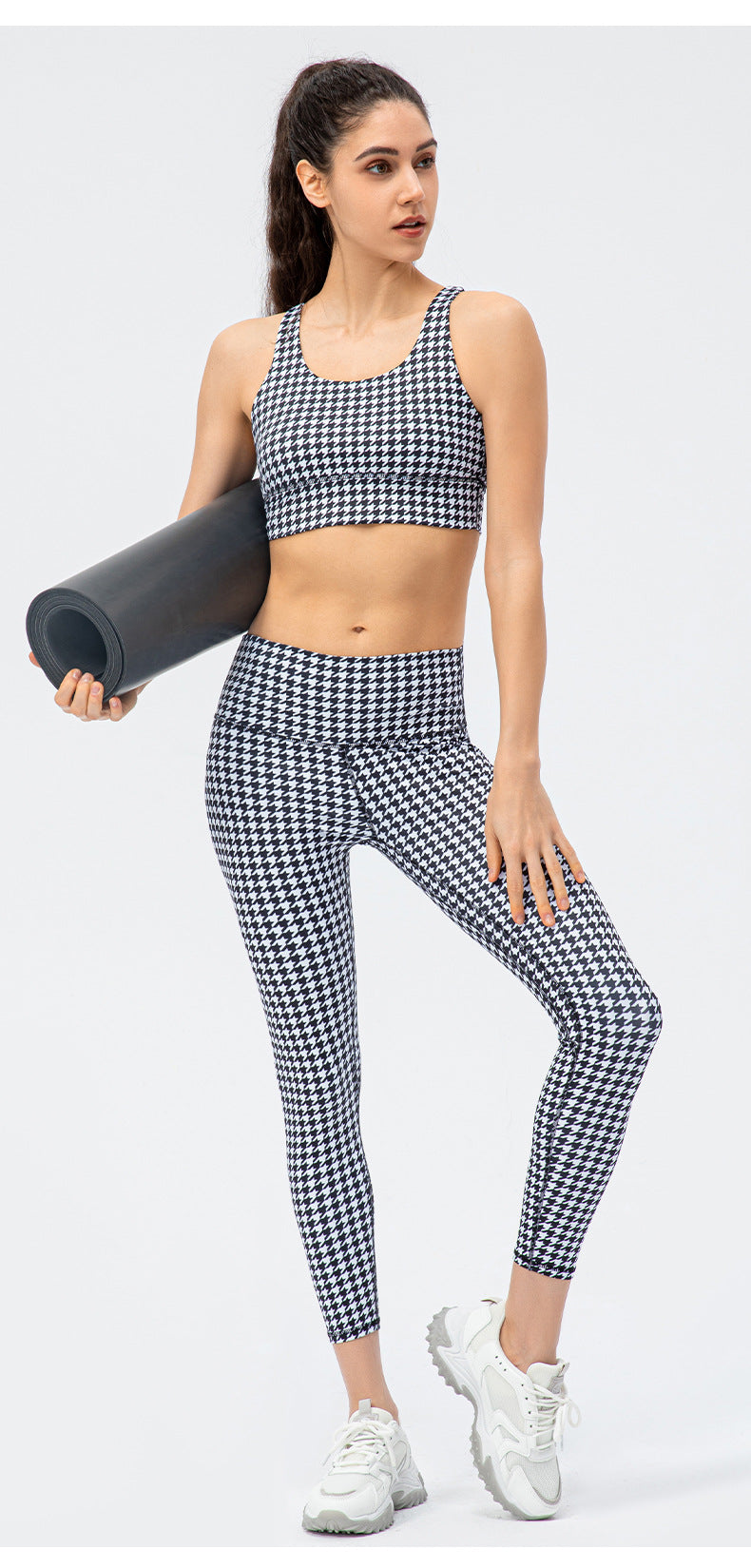 Spring Summer Naked Women Sense Yoga Suit Houndstooth Breathable Sports Bra High Waist Tight Trousers Fitness Two-Piece Suit