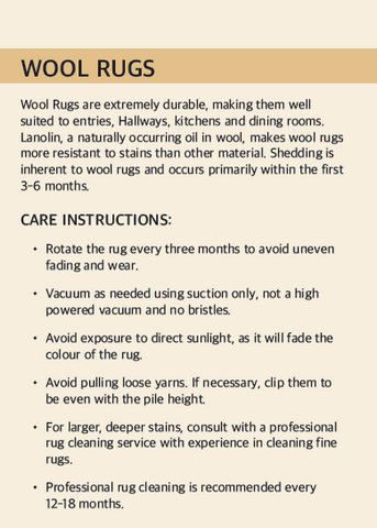 WOOL RUG CARE INSTRUCTION