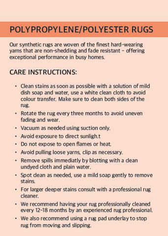POLYESTER / POLYPROPLENE RUG CARE INSTRUCTIONS