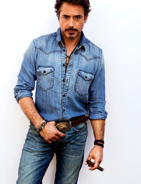 Robert Downey Jr wearing jeans and denim shirt