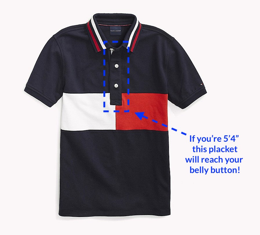 Polo shirt placket length