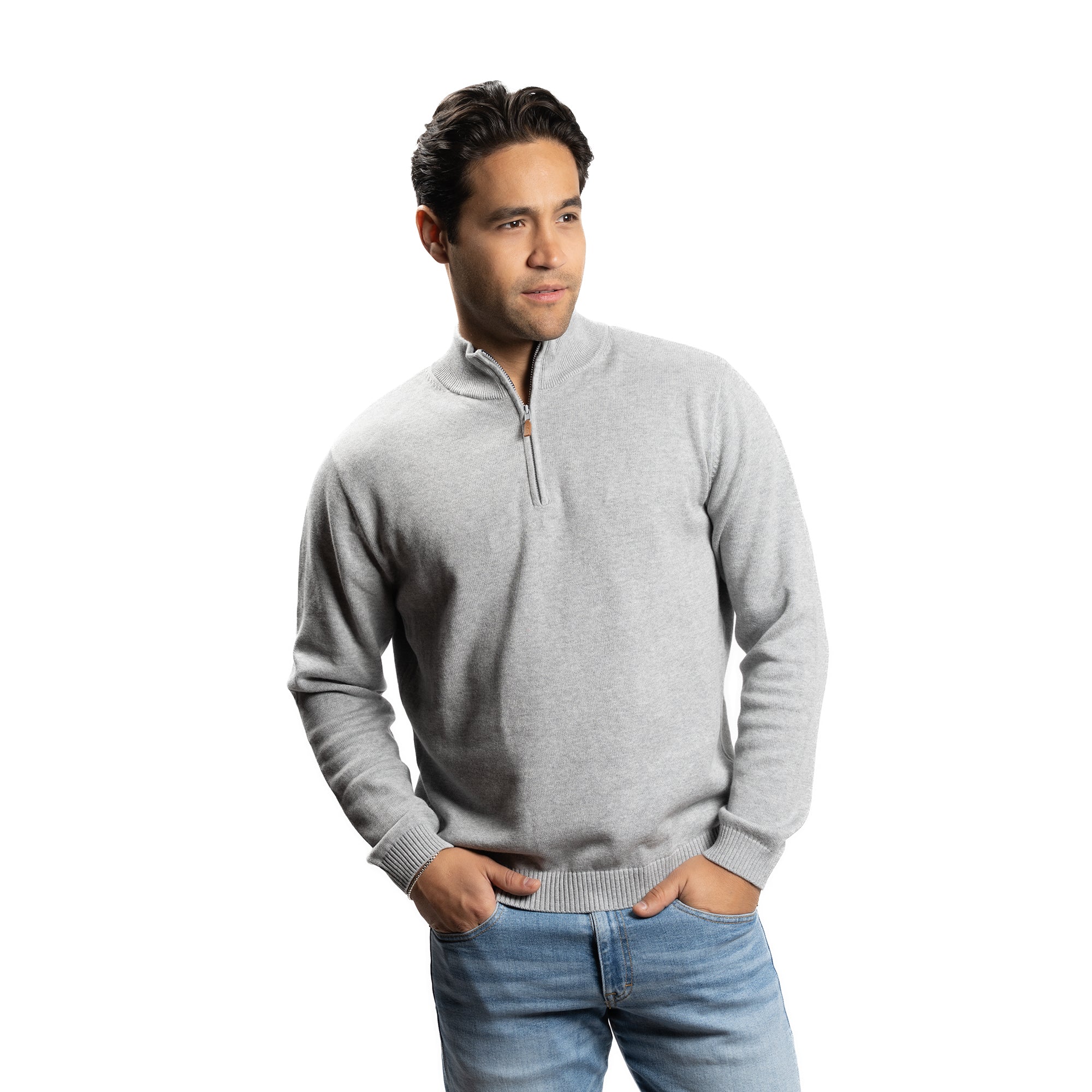 Cotton Quarter Zip Sweaters, Grey | Peter Manning NYC