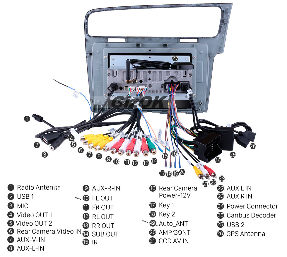 Android Car Stereo 10.1 Wiring Diagram