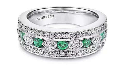 Emerald and diamond wedding ring