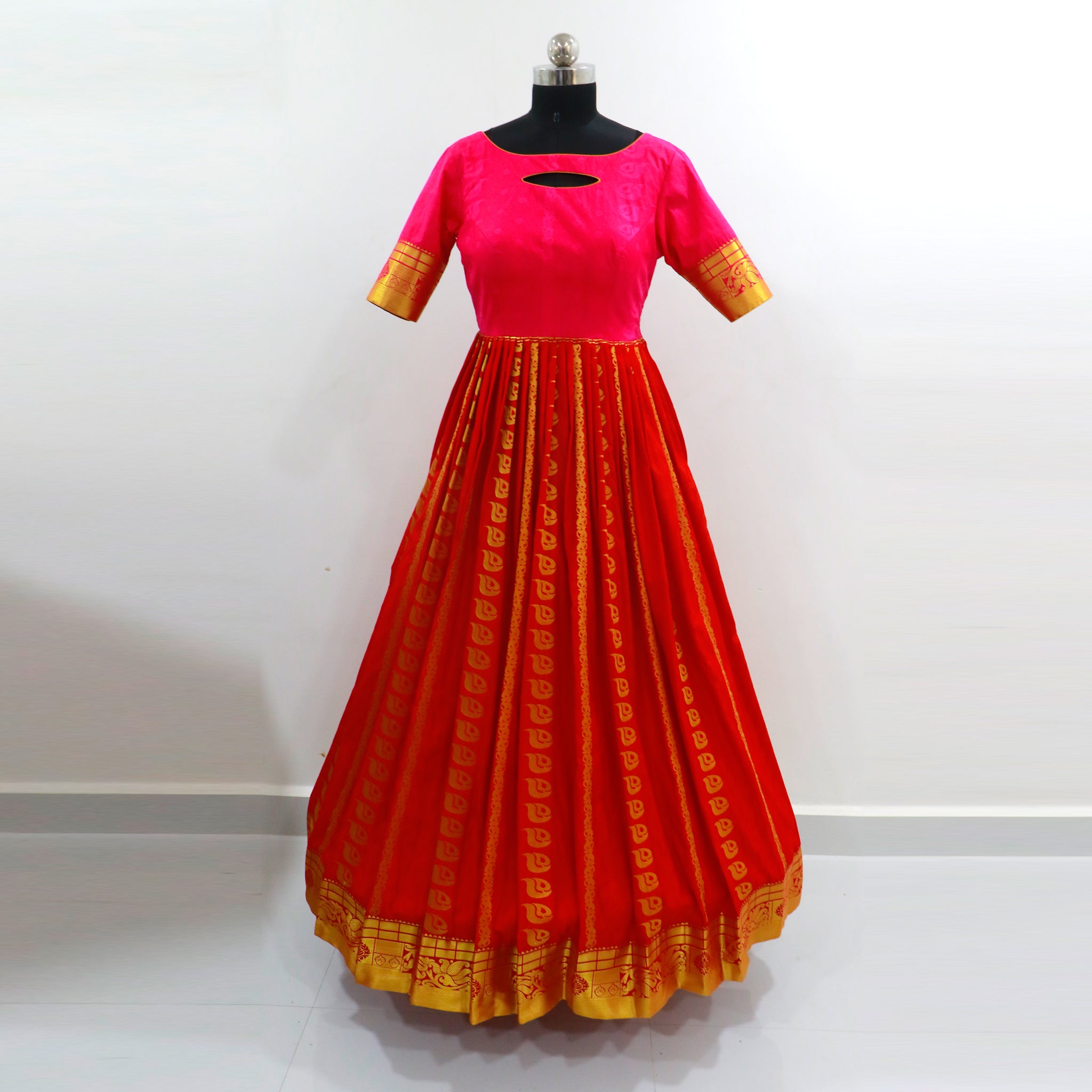 long frock designs with pattu sarees