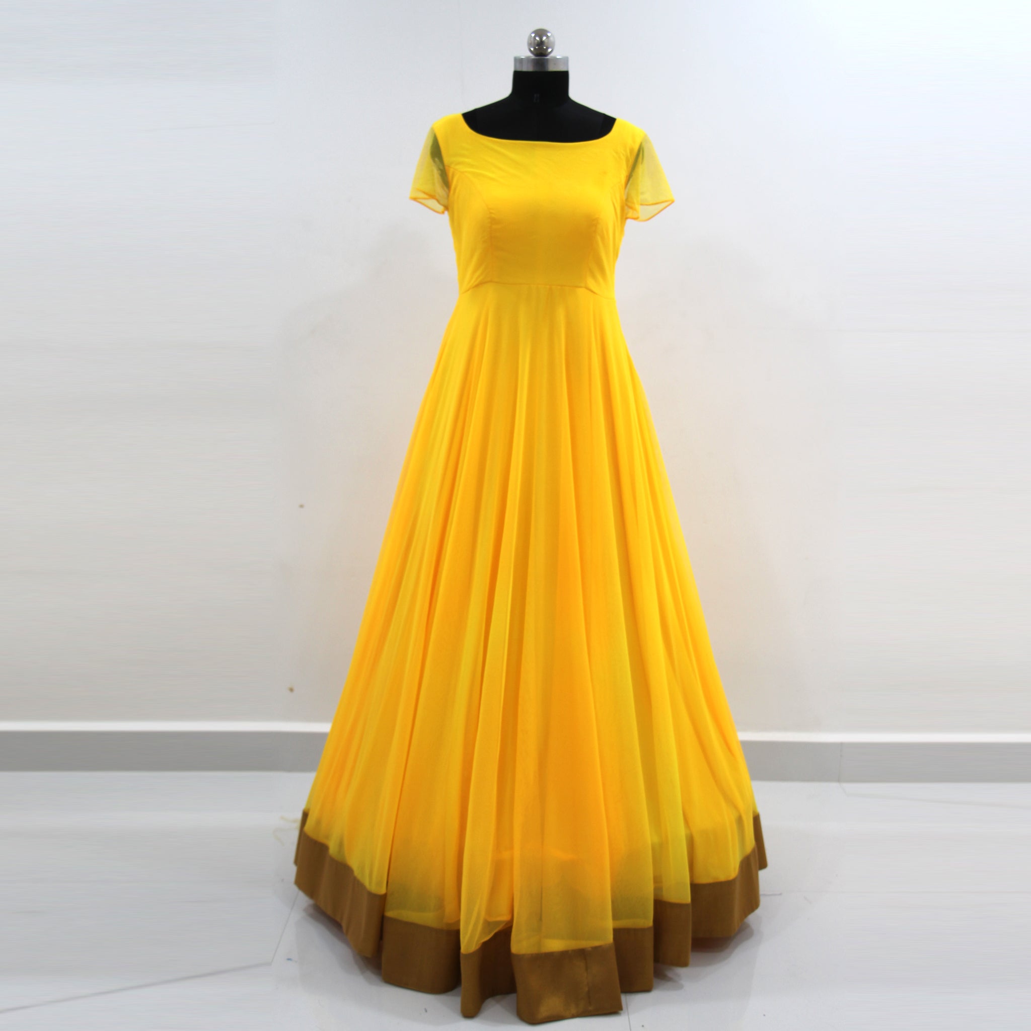 Long Gown - Yellow - with gold color 