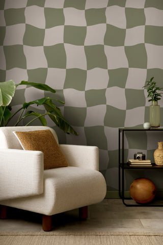 Nelly Sage Green Checkered Wallpaper Design