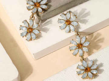 Layered Rhinestone Flower Earrings