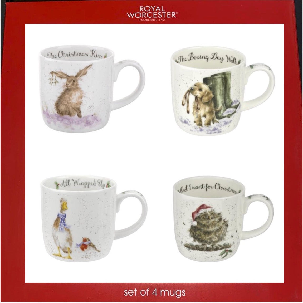 set of 4 christmas mugs