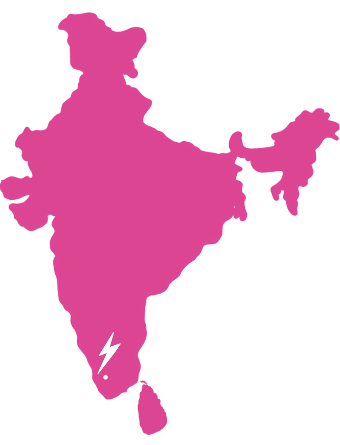 Map of South Asia showing where our Anamalai cacao is harvested (south-west of India in Anamalai, Tamil Nadu).