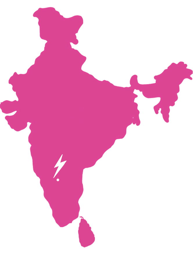 Map of South Asia showing where our Nuggekai/Morgina is harvested (southern India in Kudligi, Karnataka).