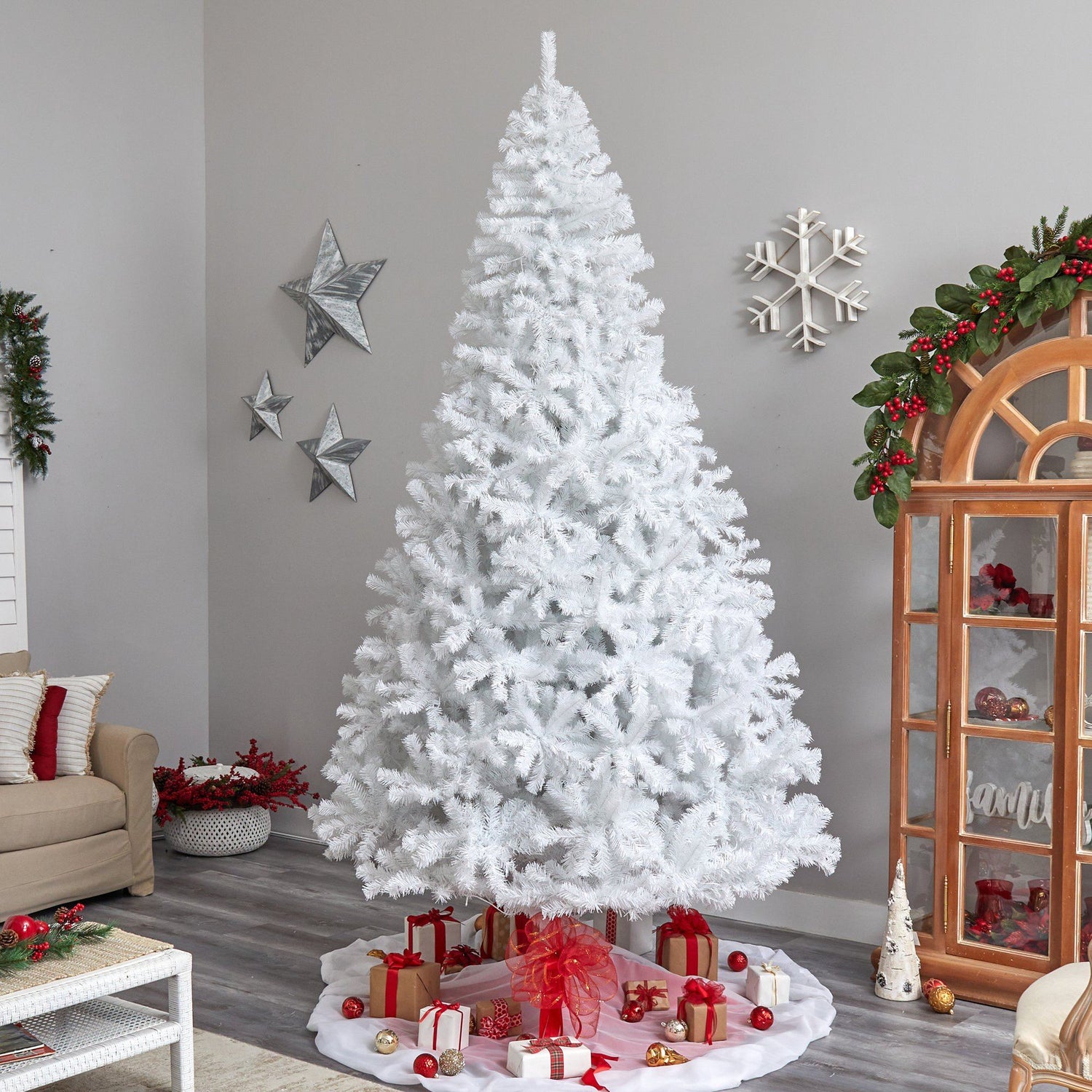 Christmas Tree 7FT 1350 Branch Flocking Spray White Tree Plus Pine Cone