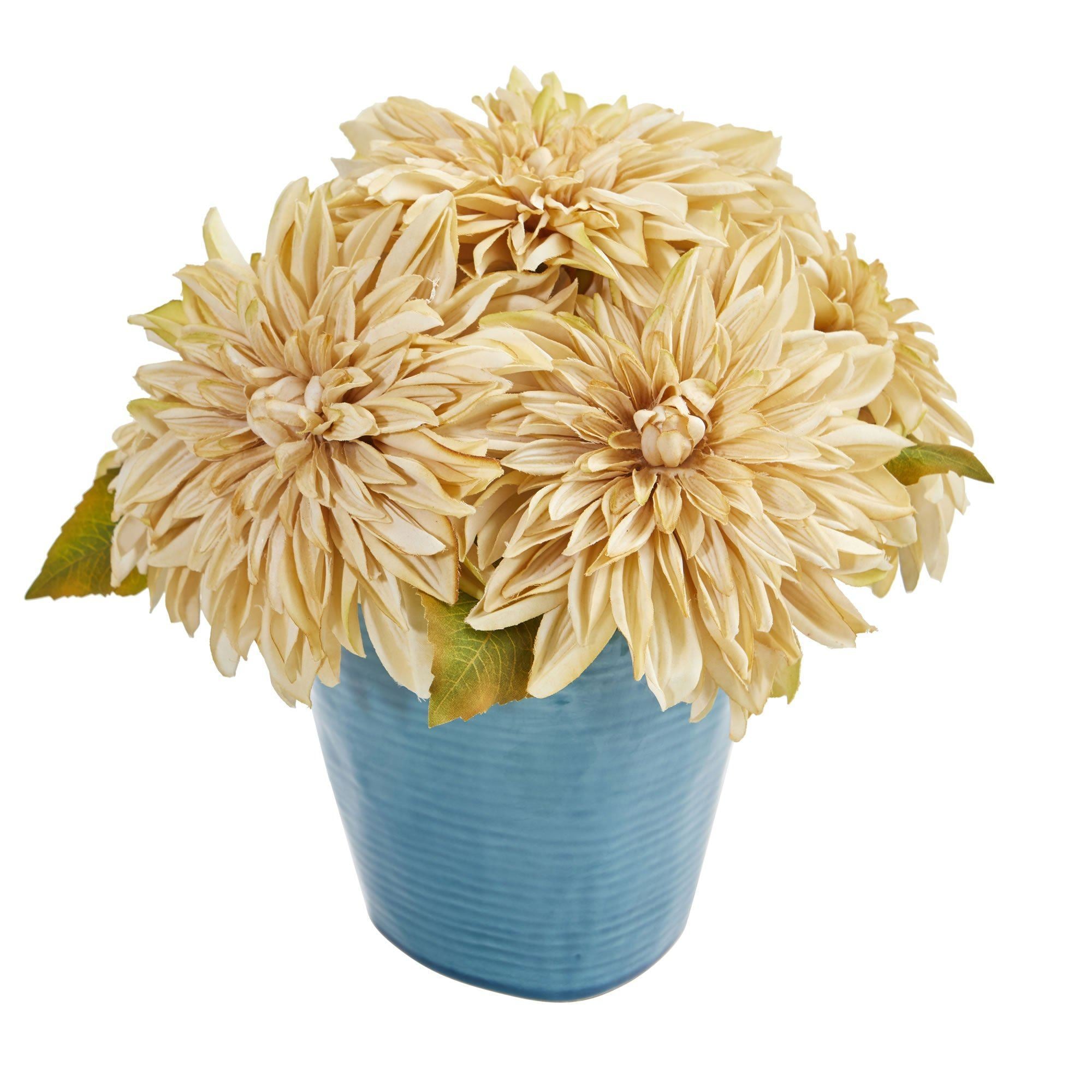  11’’ Dahlia Artificial Arrangement in Blue Ceramic Vase 