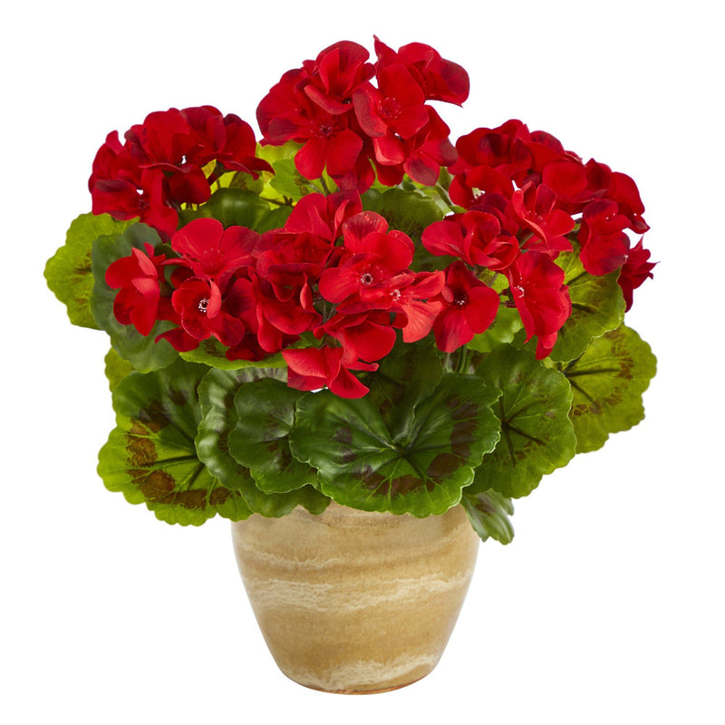 11” Geranium Artificial Plant in Ceramic Planter UV Resistant (Indoor ...