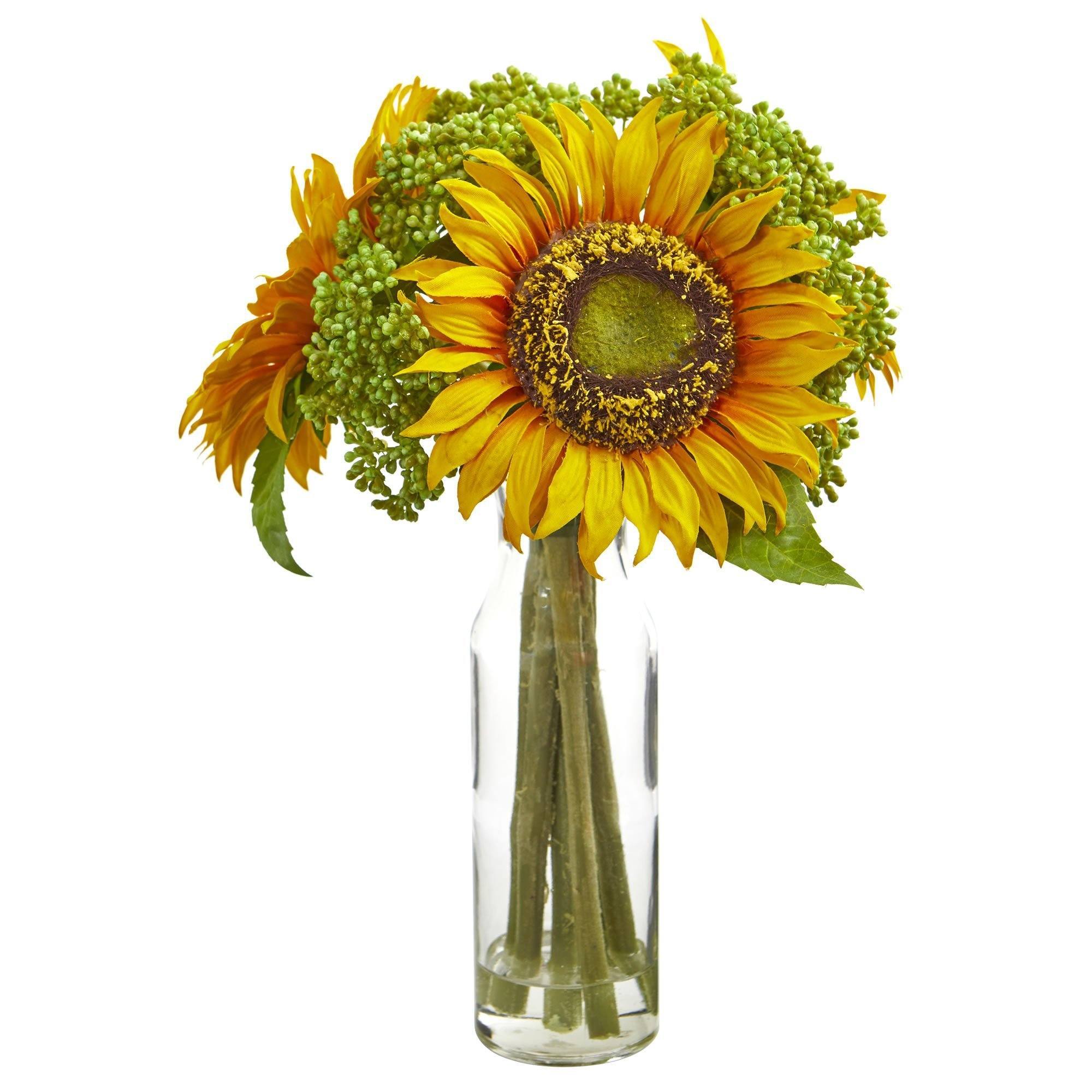  12” Sunflower Artificial Arrangement in Vase 