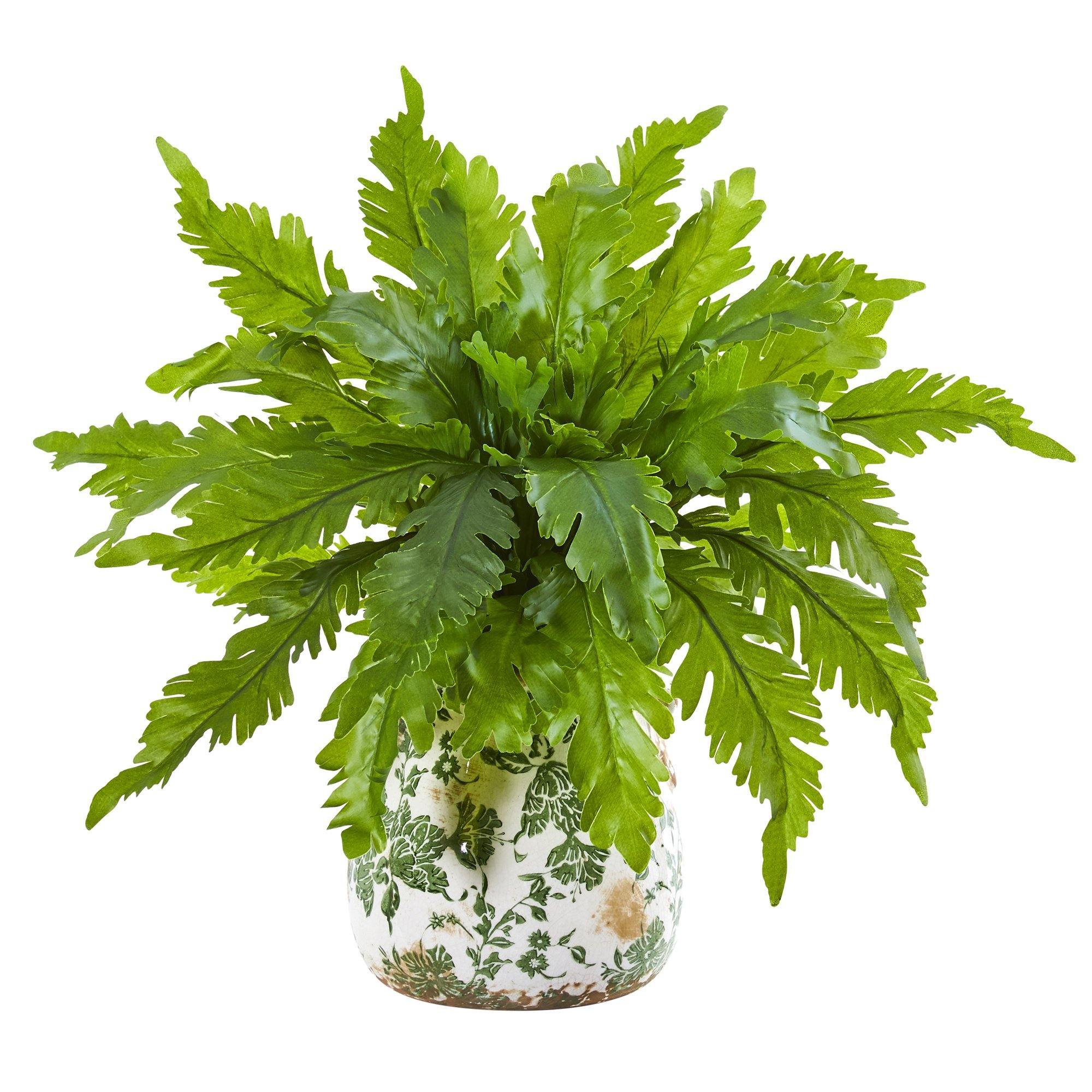  13” Fern Artificial Plant in Floral Vase 