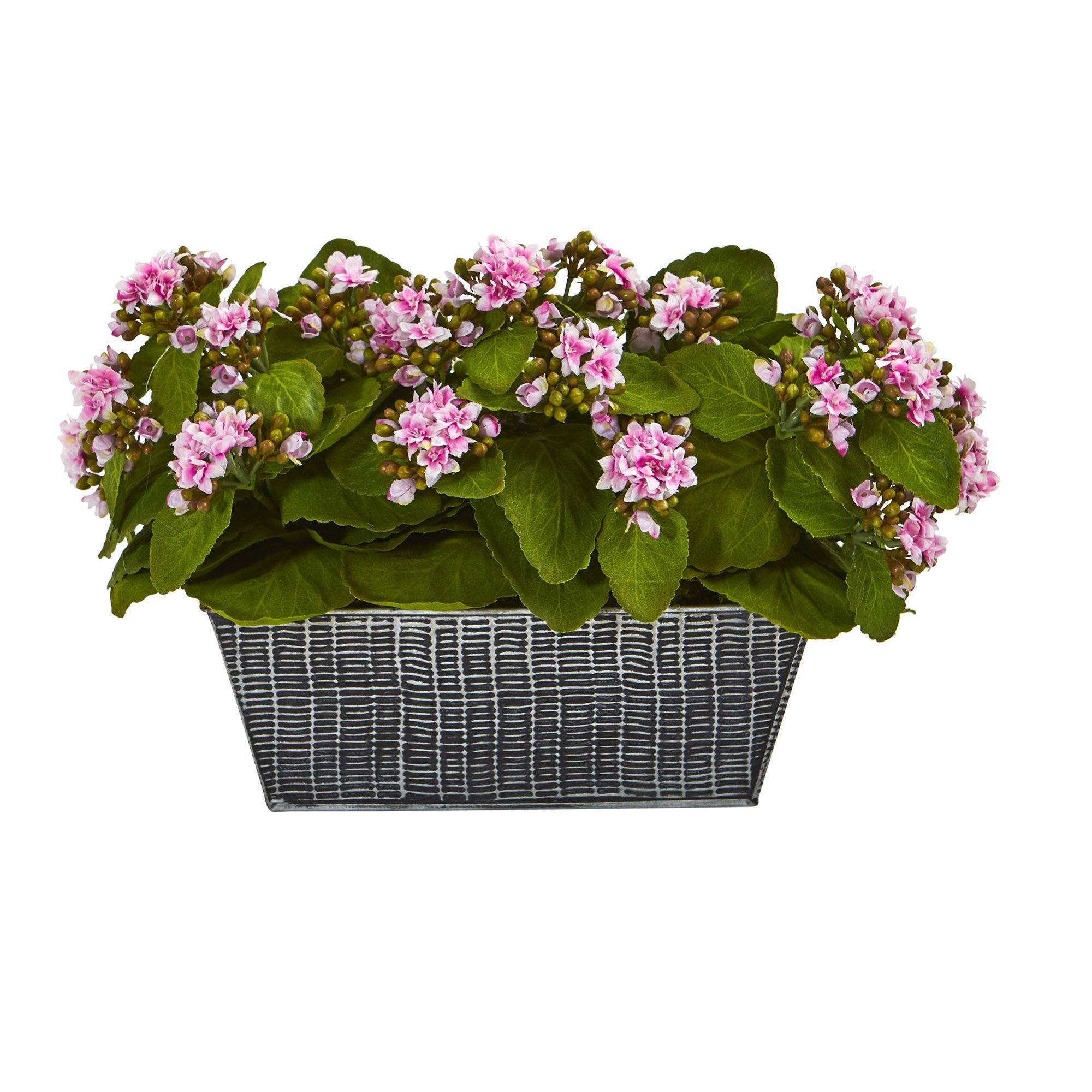 14” Kalanchoe Artificial Plant in Black Embossed Planter | Nearly Natural