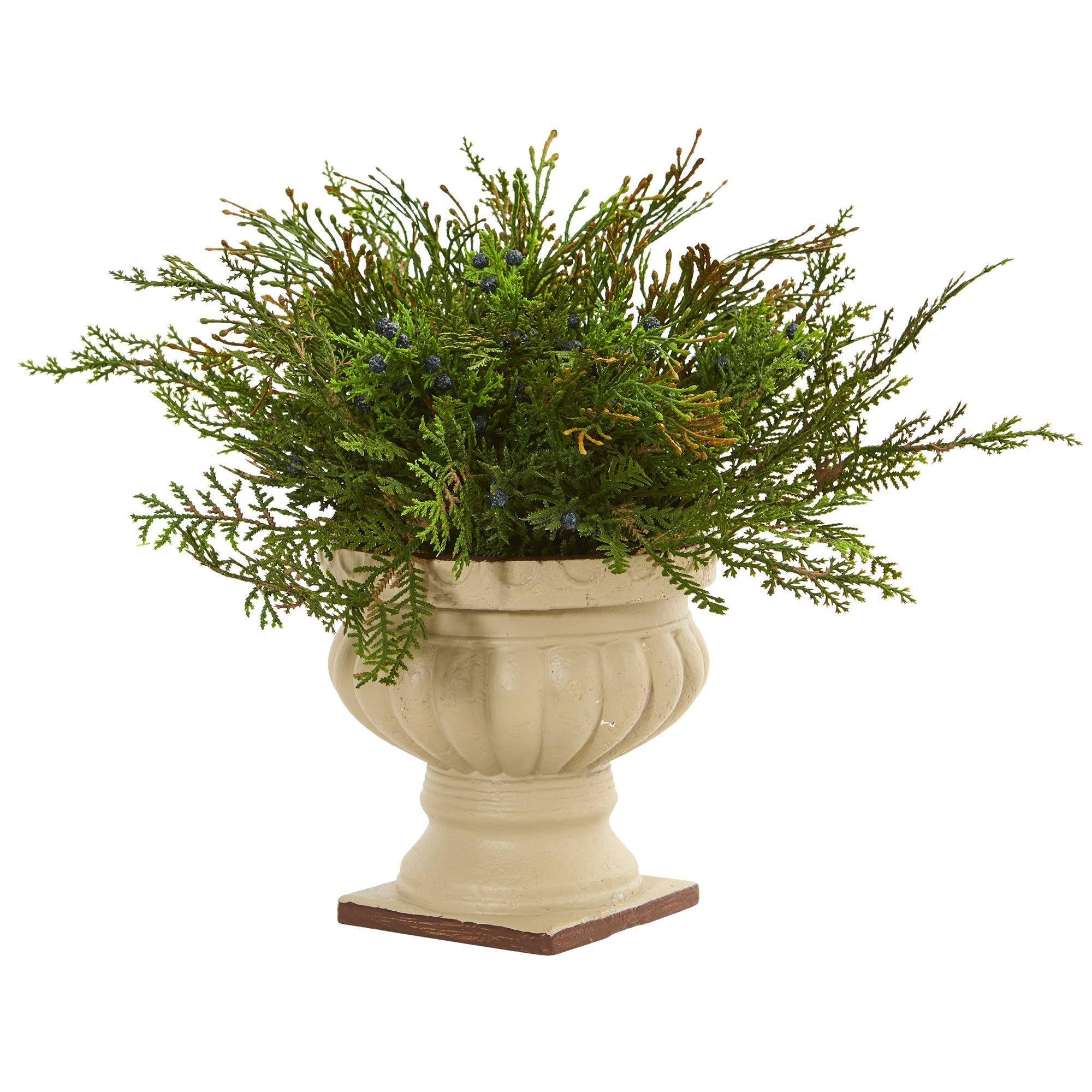  15” Cedar and Blueberry Artificial Plant with Planter 