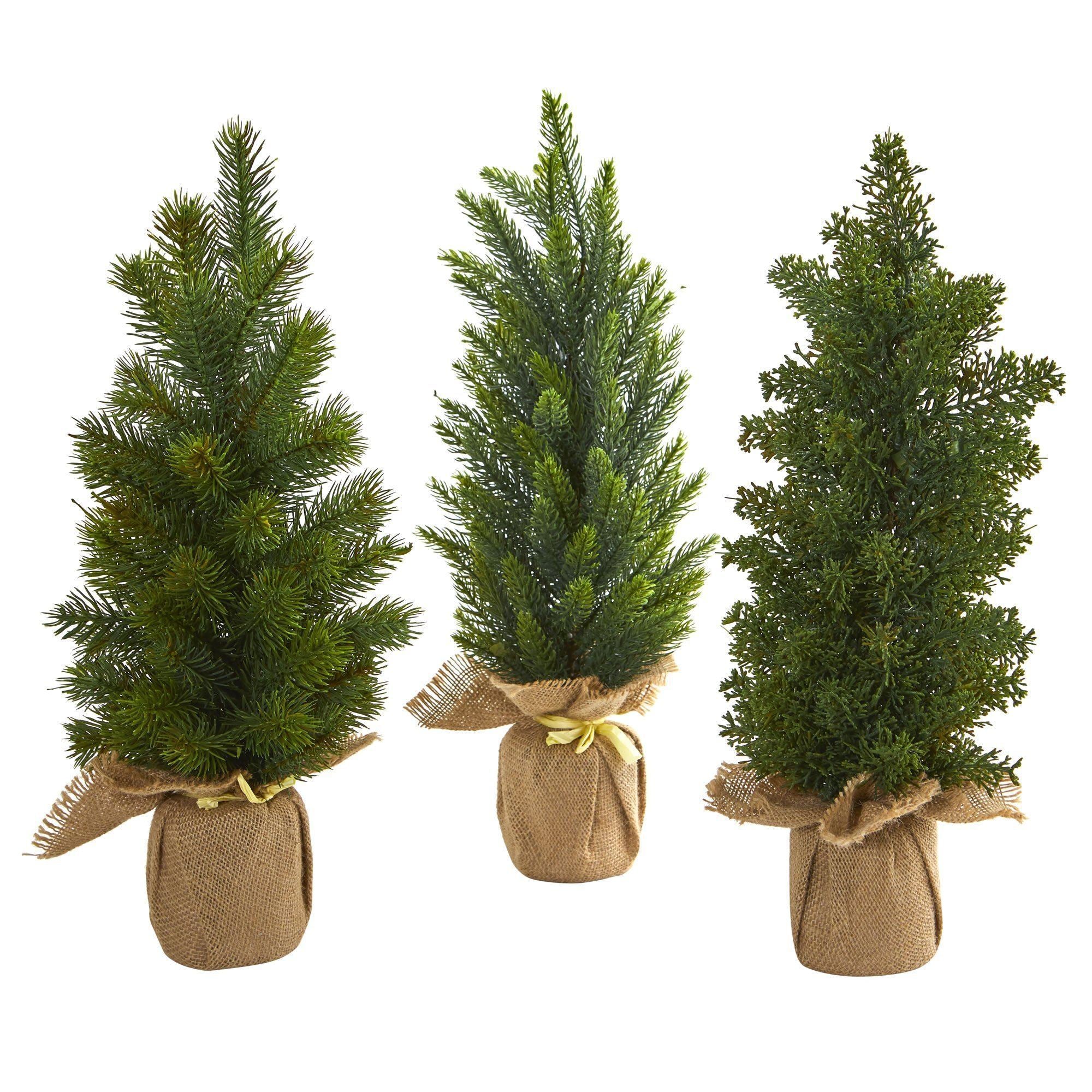  15” Mini Cypress and Pine Artificial Christmas Tree (Set of 3) 