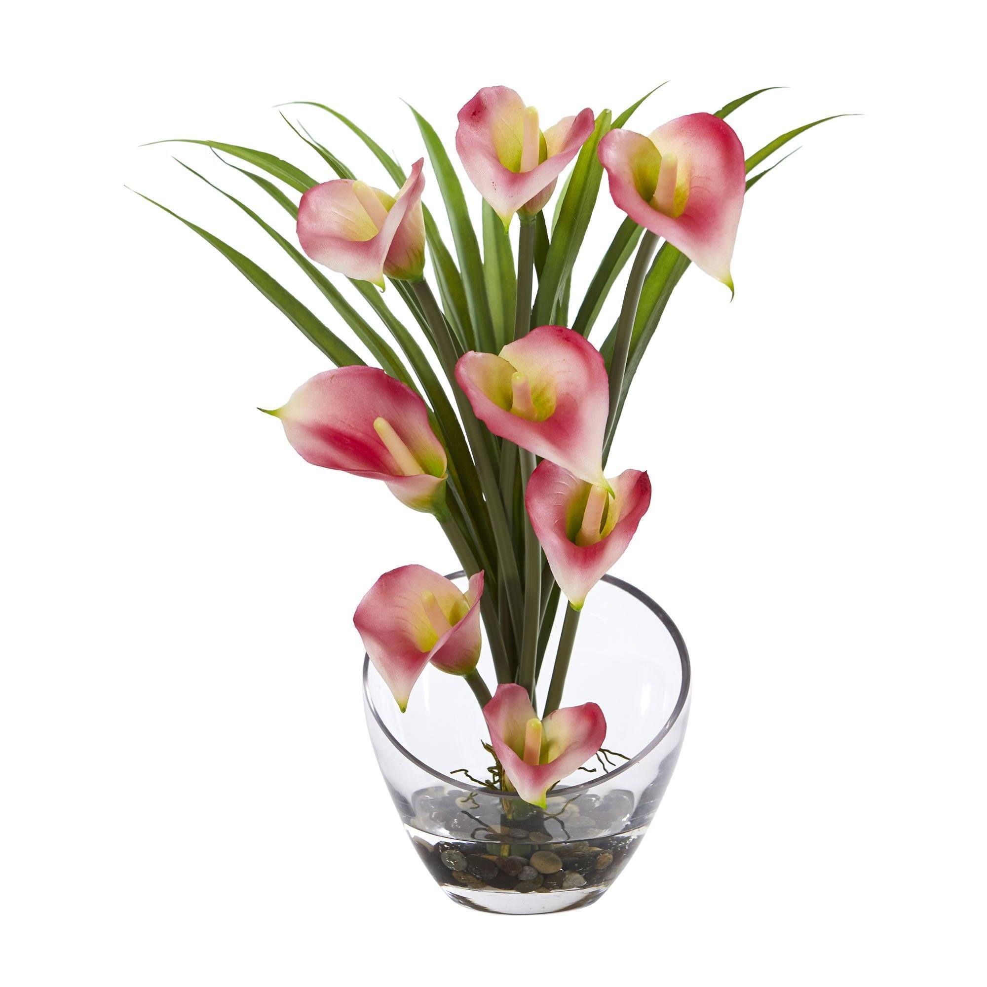 15 5 Calla Lily And Grass Artificial Arrangement In Vase 1530 Nearly Natural