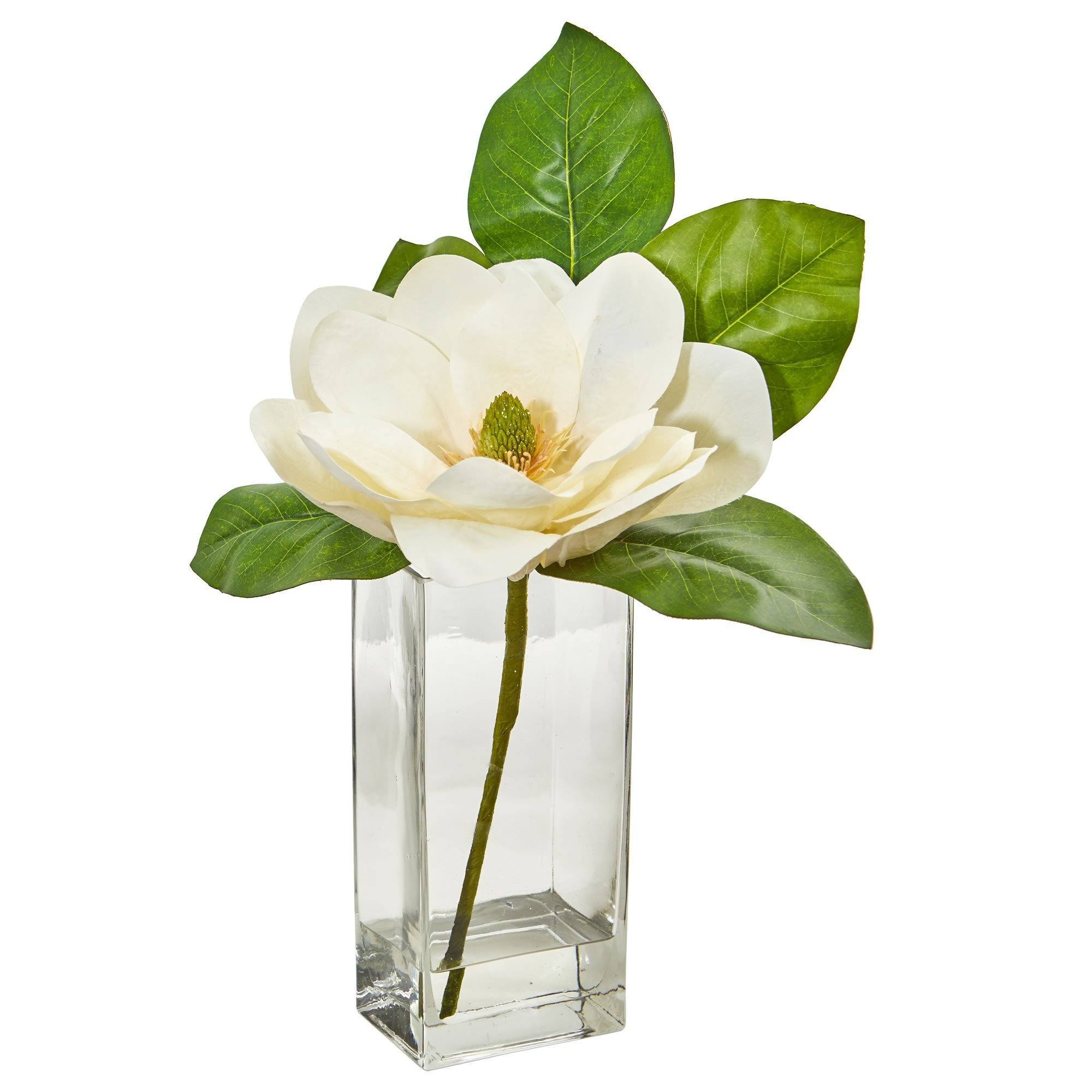 Large Magnolia Artificial Arrangement in Glass Vase ...