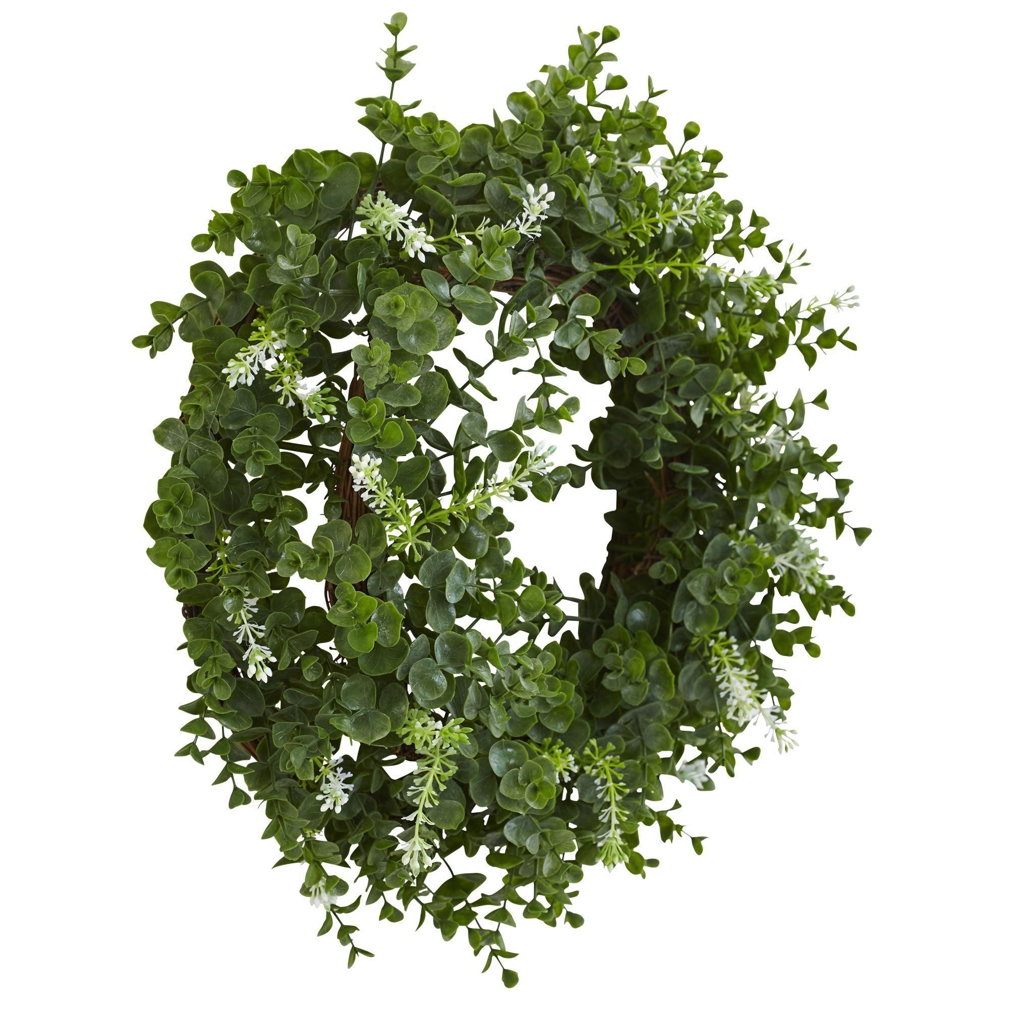 18” Eucalyptus Double Ring Wreath W Twig Base 