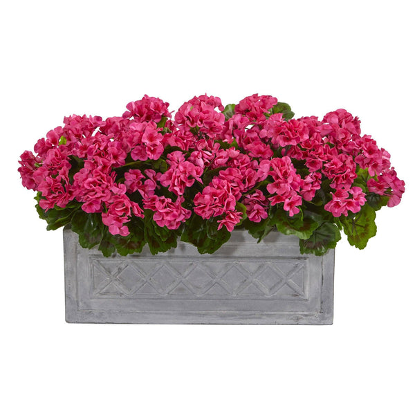 18” Geranium Artificial Plant in Stone Planter UV Resistant (Indoor ...