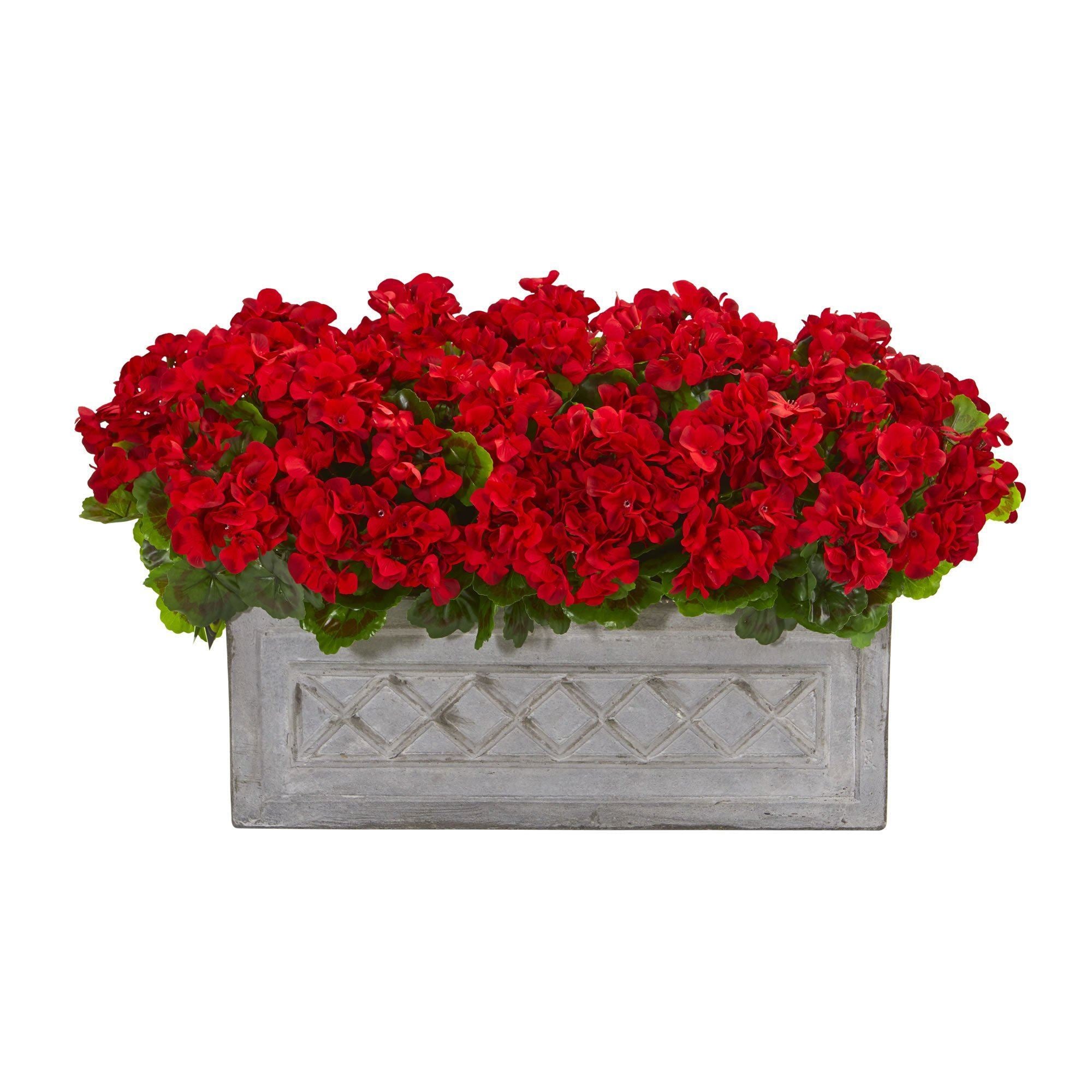 18” Geranium Artificial Plant in Stone Planter UV Resistant (Indoor ...