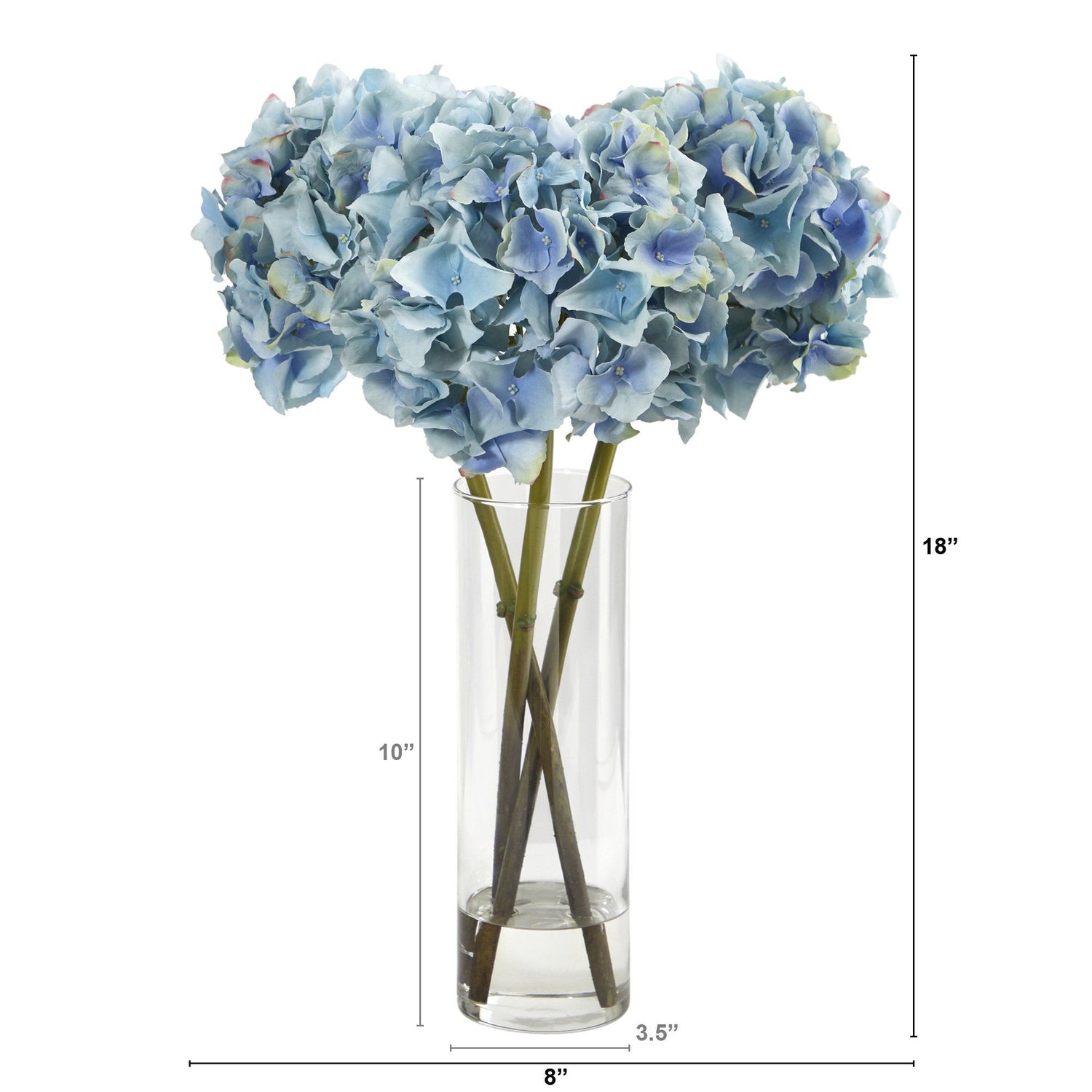 18” Hydrangea Artificial Arrangement in Cylinder Glass Vase