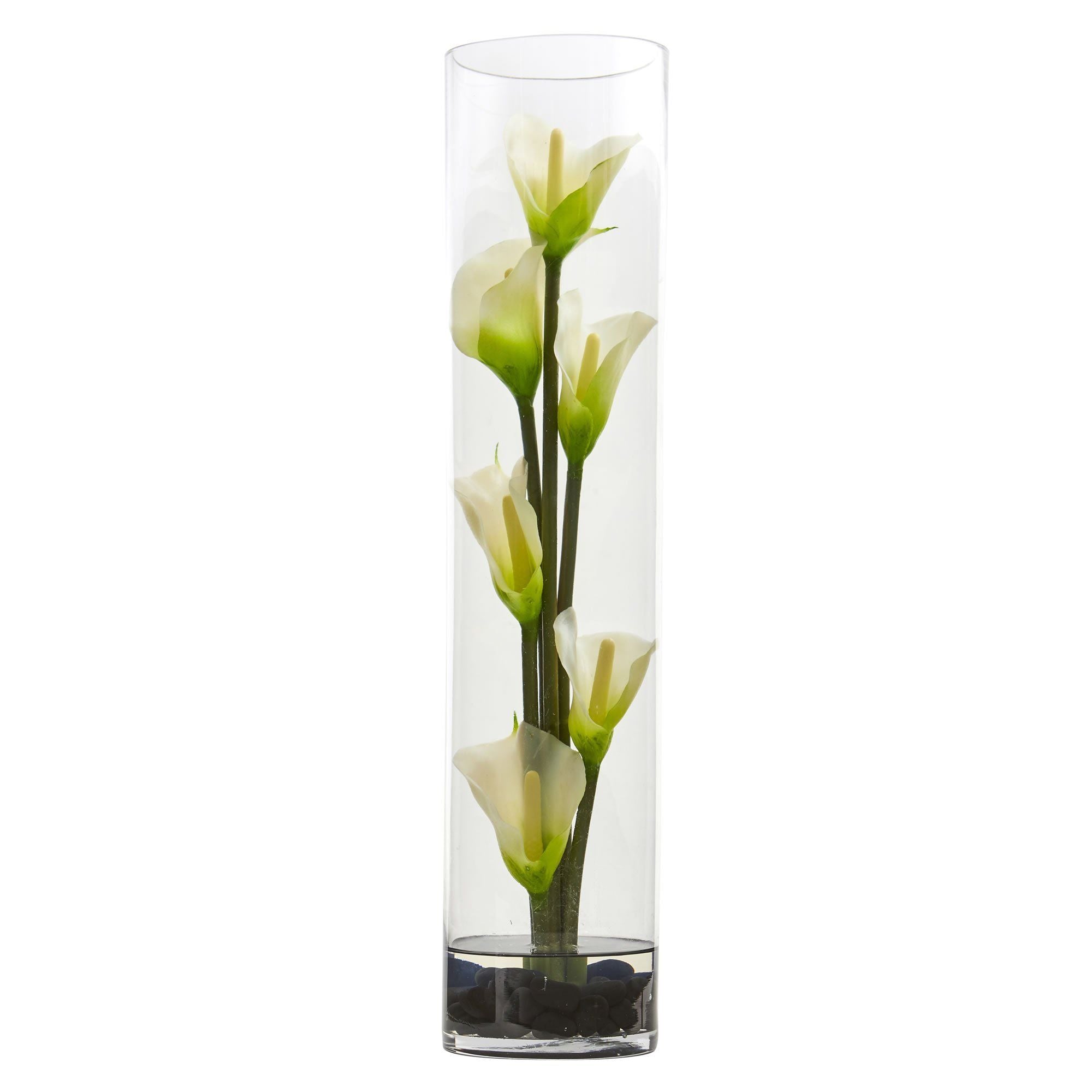  18” Mini Cally Lily Artificial Arrangement in Cylinder Glass 